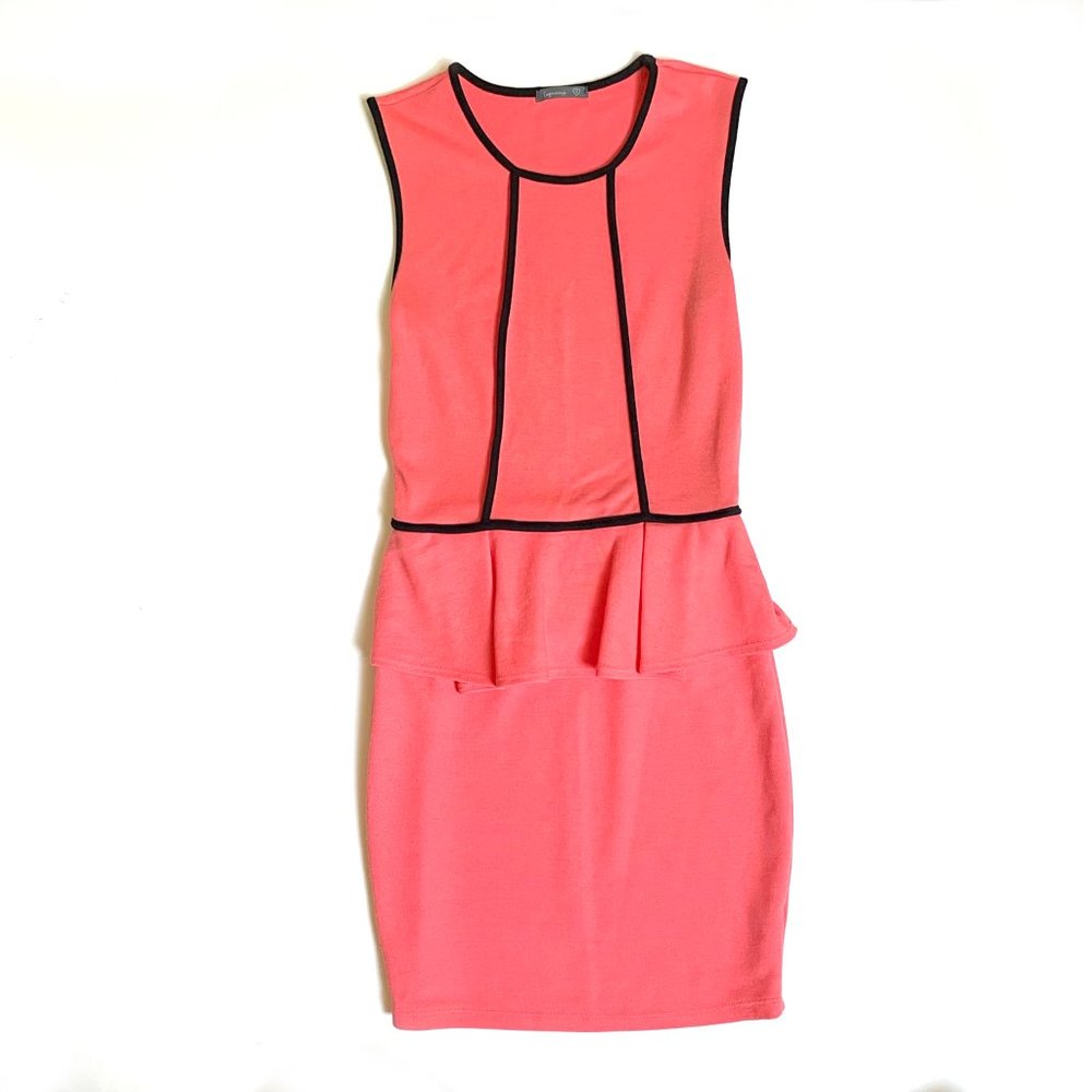 Orange Fitted Dress with Peplum Waist